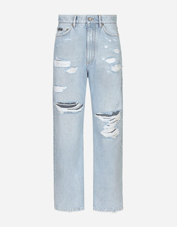 Dolce & Gabbana Cotton denim boyfriend jeans with rips Multicolor FTC7CDG8LV9