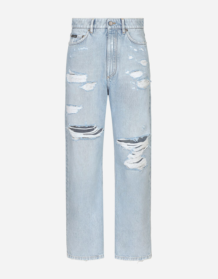 Dolce & Gabbana Cotton denim boyfriend jeans with rips Multicolor FTC7CDG8LV9