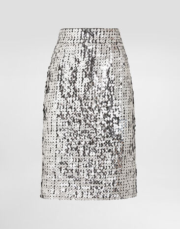 Dolce & Gabbana Straight skirt with sequins Silver F4C1LTFLSL3