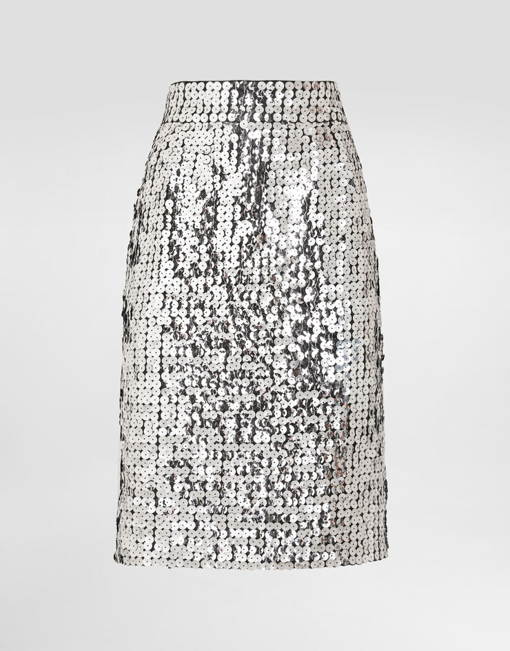 Dolce & Gabbana Straight skirt with sequins Silver F4C1LTFLSL3