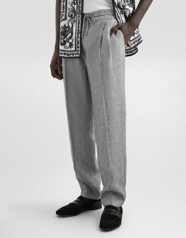 Dolce & Gabbana Washed linen canvas trousers Grey GP12PTFU4MF