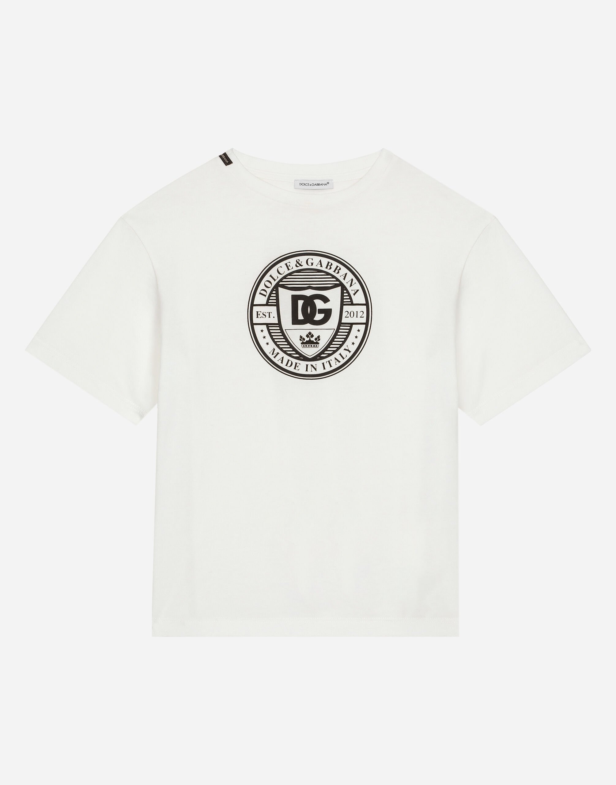 Dolce & Gabbana Jersey T-shirt with DG logo Beige L44S02G7NWR
