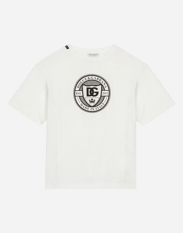 Dolce & Gabbana Jersey T-shirt with DG logo Beige L4JWKLG7NXC