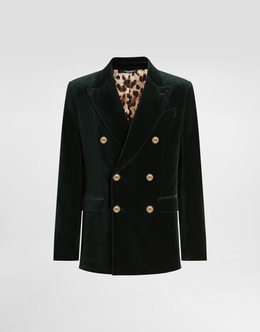 Dolce & Gabbana Double-breasted sicilia light cotton velvet jacket Green G2TV8TFUVKR