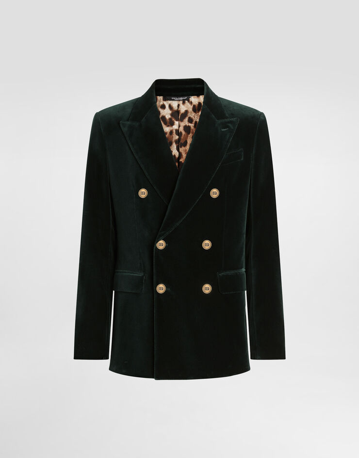 Dolce & Gabbana Double-breasted sicilia light cotton velvet jacket Green G2TV8TFUVKR