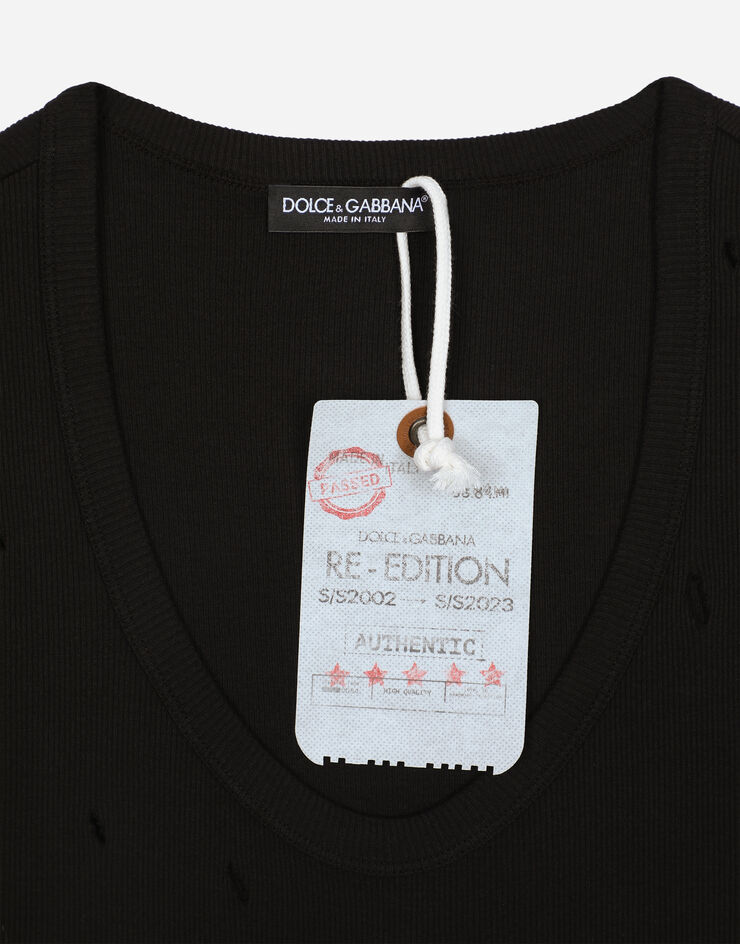 Dolce & Gabbana تيشيرت داخلي قطني بتضليعات خفيفة ورقعة أسود G8QI7ZG7I3C