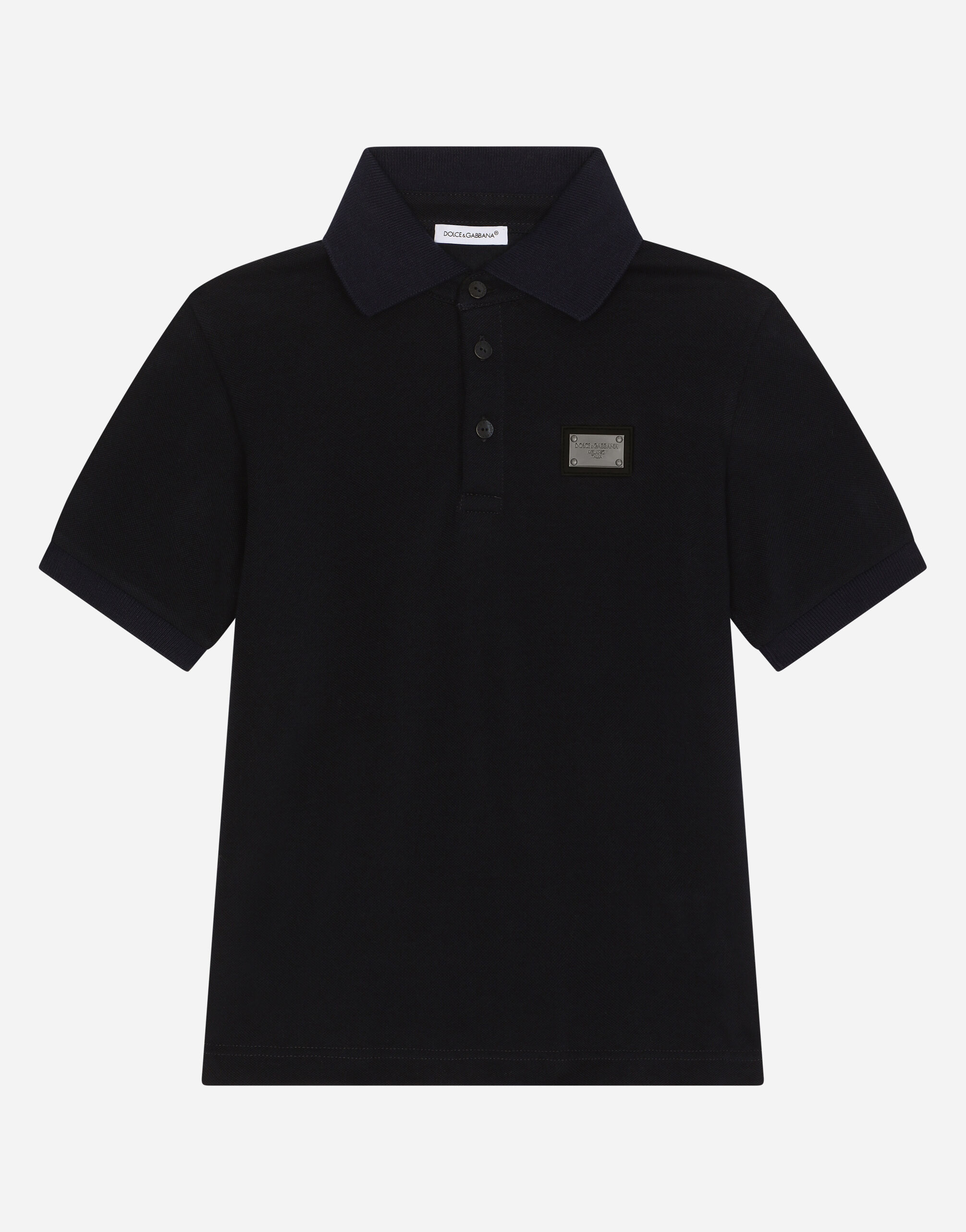 Dolce & Gabbana Piqué polo-shirt with logo tag Blue L4JWFNG7IXP