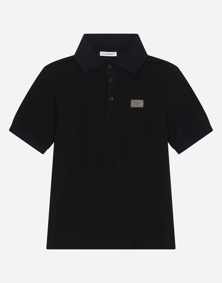 Dolce & Gabbana Piqué polo-shirt with logo tag Blue L4JT8VG7I2Q