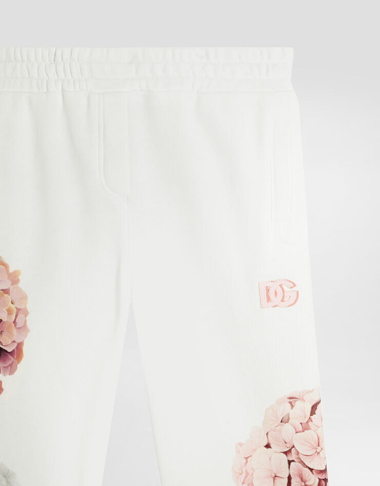 Dolce & Gabbana Hydrangea-print jersey trousers with patch White L5JPIOG7PSD
