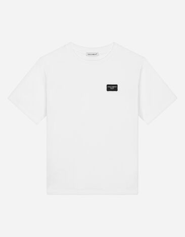 Dolce & Gabbana T-Shirt aus Jersey mit Logoplakette Weiss L4JTBLG7M4S