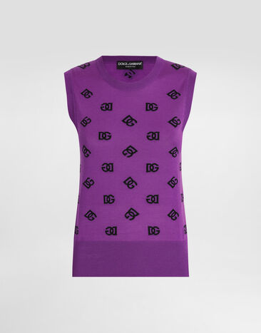 Dolce & Gabbana Wool and silk tank top with logo Multicolor FXT04TJGMB2