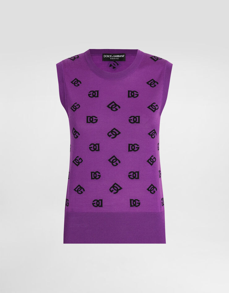 Dolce & Gabbana Wool and silk tank top with logo Multicolor FXT04TJGMB2