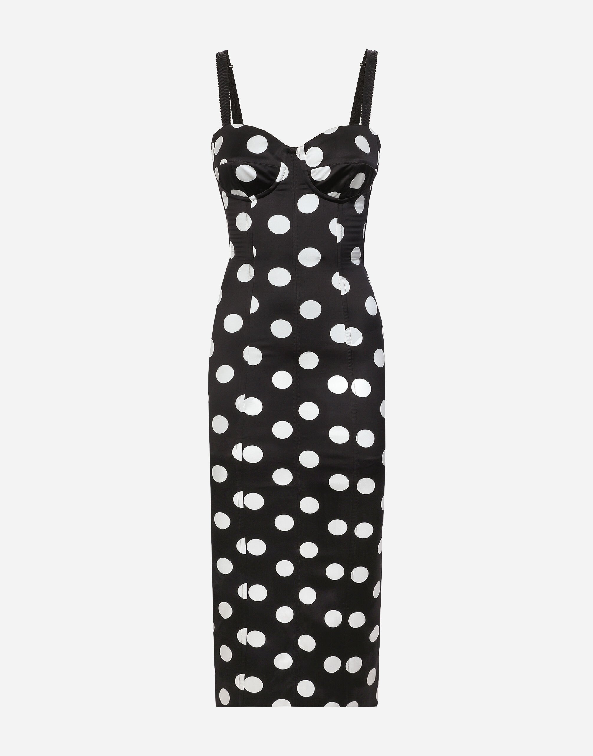 Dolce & Gabbana Longuette-Kleid aus Satin mit Punkteprint und Bustier-Details Print F6ZT1THS5Q2