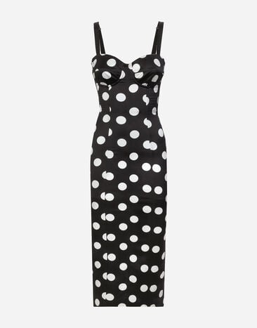 Dolce & Gabbana Vestido longuette de raso con estampado de puntos y detalles corseteros Negro F29XTTFUWD6