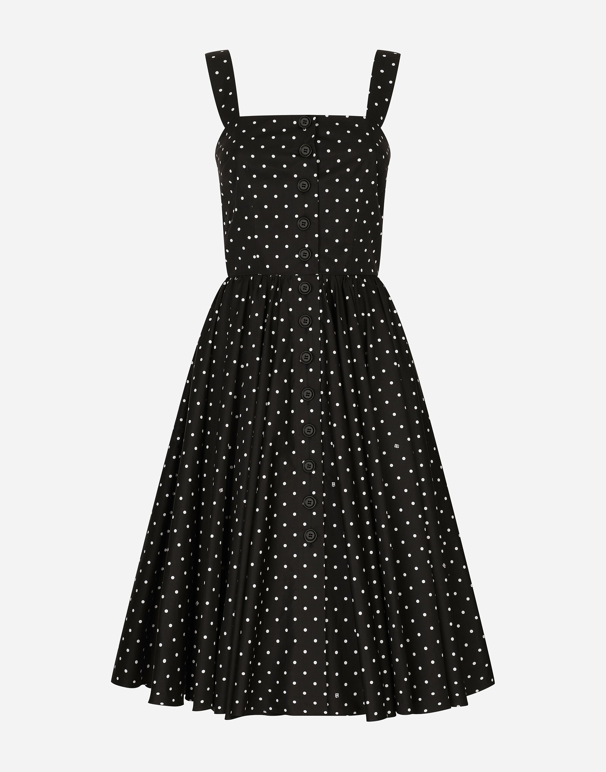 Dolce & Gabbana Calf-length cotton dress with polka-dot print Print F79FOTFSA64