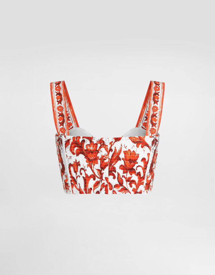 Dolce & Gabbana Majolica-print poplin bustier top Multicolor F7BW6TGDDRL