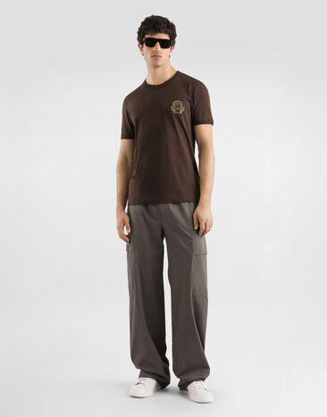 Dolce & Gabbana Cotton t-shirt with heraldic patch Brown G8PV1ZG7PJ5