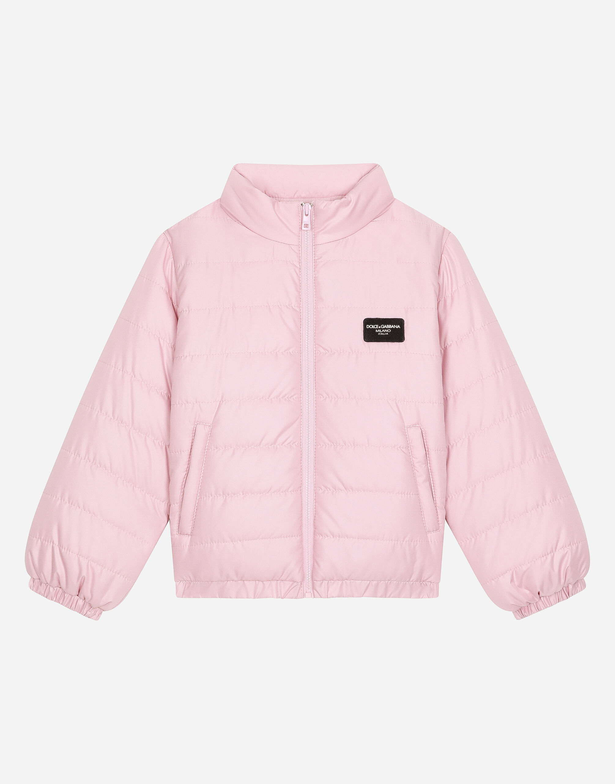 Padded nylon jacket with logo tag in Pink for Boys Dolce Gabbana US