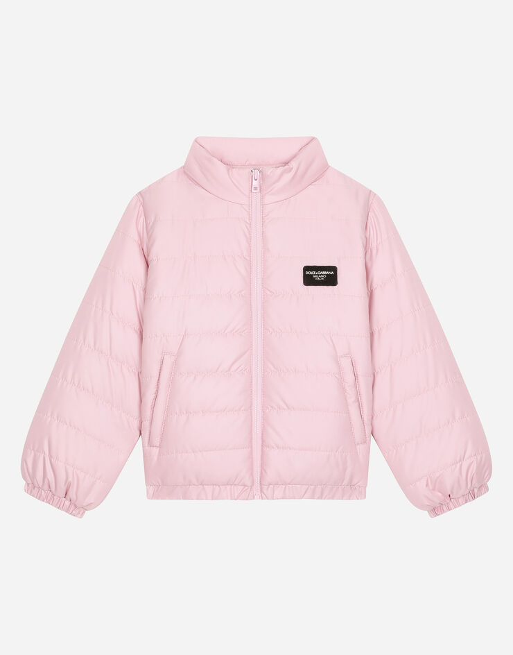 Dolce & Gabbana Chaqueta acolchada de nailon con placa con logotipo Rosa L4JB6SG7M4M