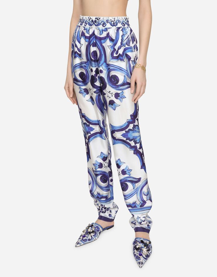 Dolce & Gabbana Hose aus Seidentwill Majolika-Print Mehrfarbig FTCIDTHI1BE