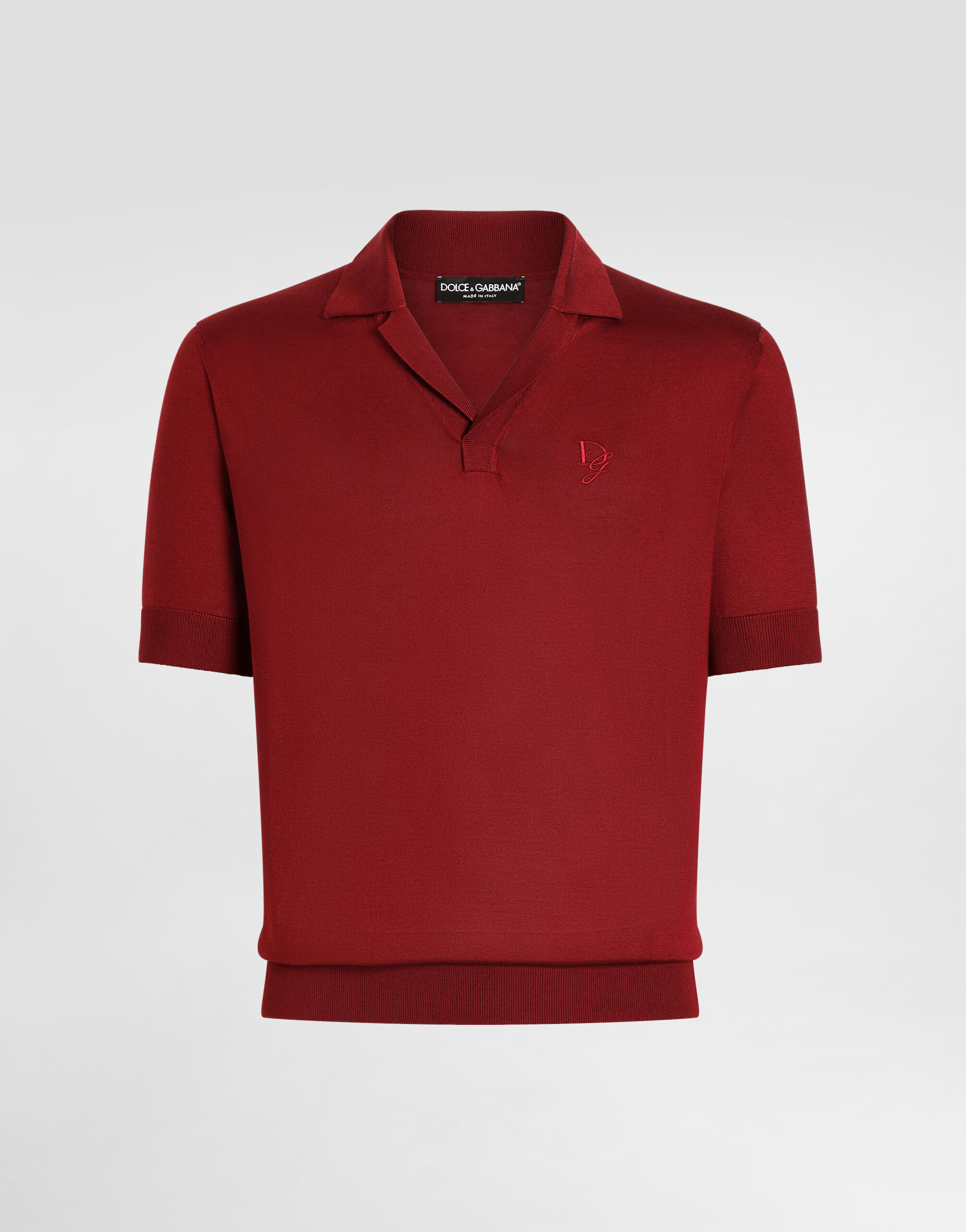 Silk polo-shirt with logo embroidery in Bordeaux for Men