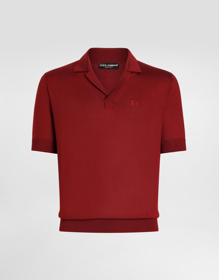 Dolce & Gabbana Polo en soie avec logo brodé Bordeaux GXZ09ZJBSK3