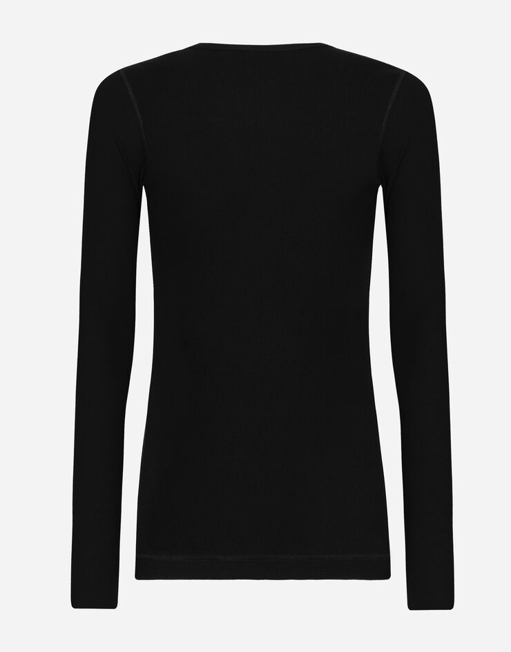 Dolce & Gabbana ヘンリーネックTシャツ リブコットン ブラック G8PG8TFU7AV