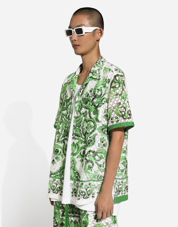 Dolce & Gabbana Majolica-print crochet Hawaiian shirt Print G5JH9TFIM4P