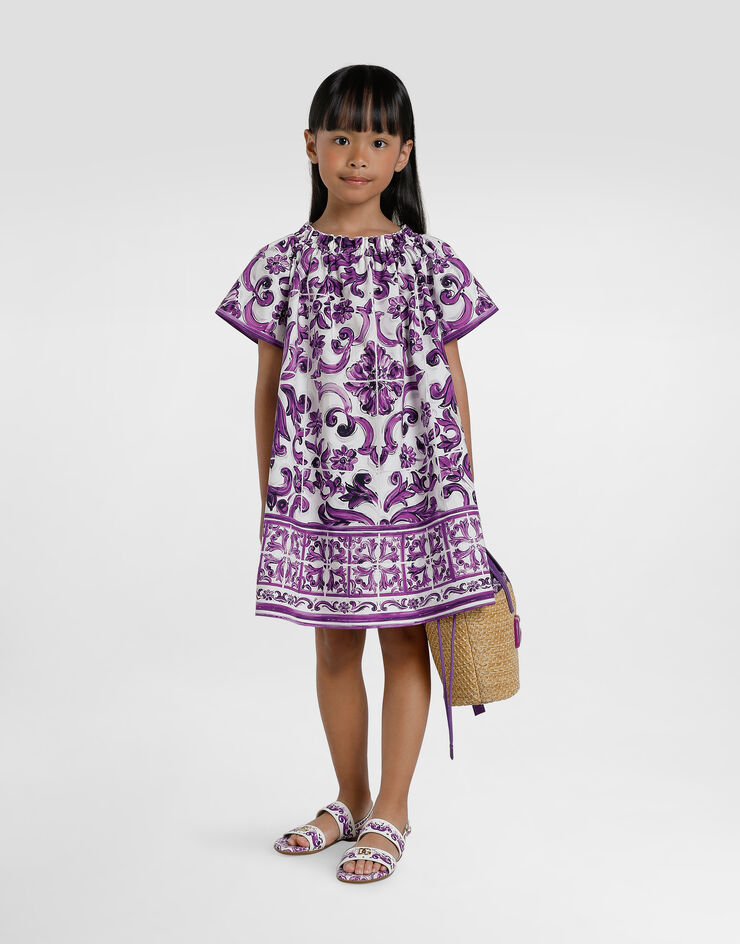 Dolce & Gabbana 马约利卡印花府绸短袖连衣裙 Multicolor L54DH4FI5LT