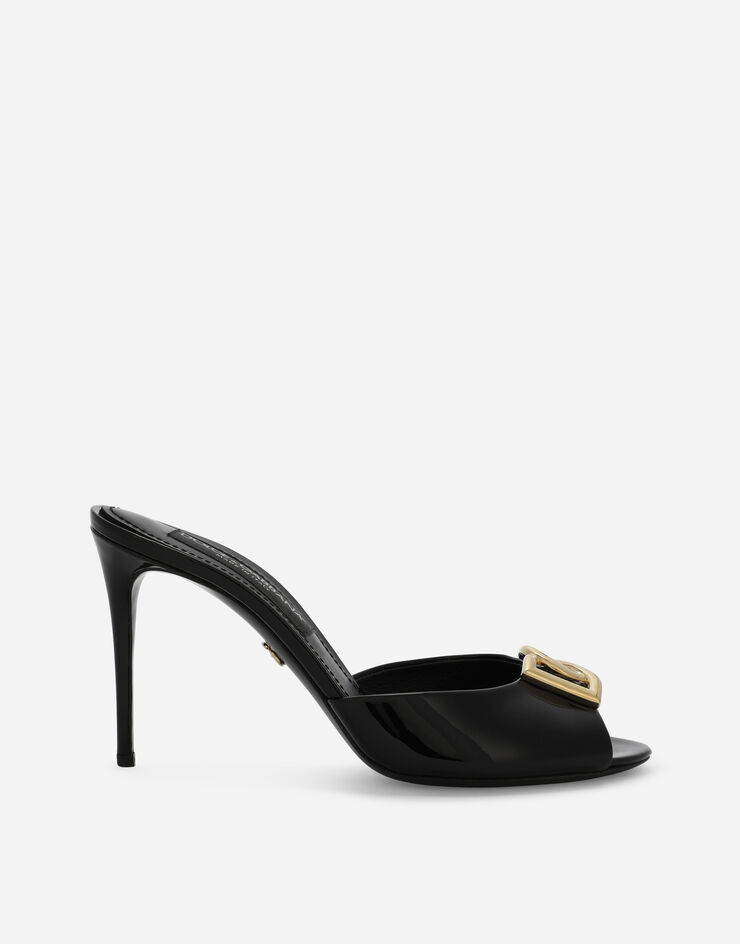 Dolce & Gabbana Mules en cuir verni à logo DG Noir CR1484A1471