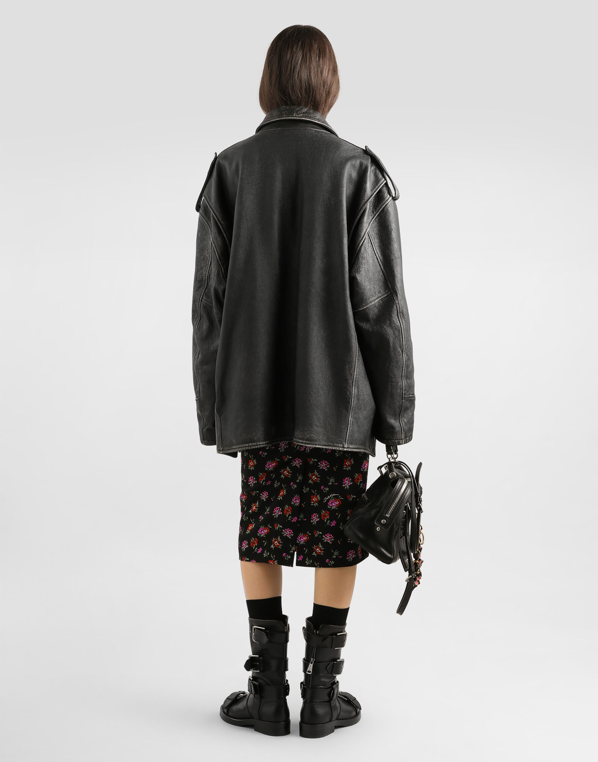 Blackのウィメンズ ビンテージ風 レザー ジャケット | Dolce&Gabbana®