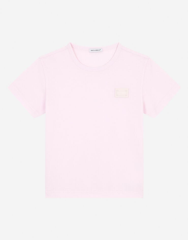 Dolce & Gabbana T-shirt  in jersey placca logata Rosa L4JT7TG7OLK