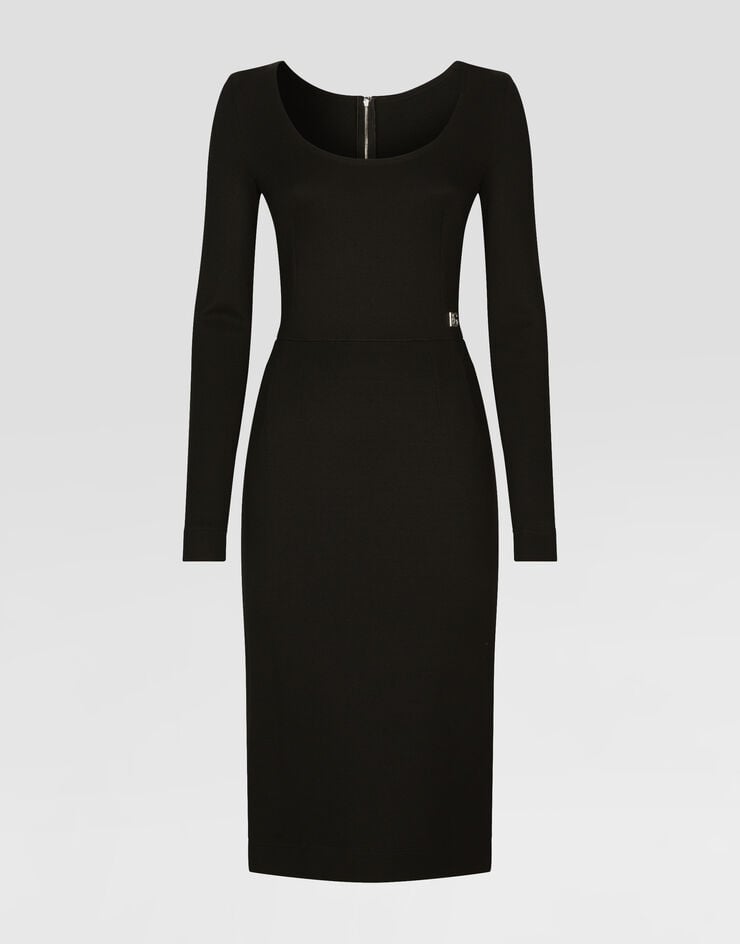 Dolce & Gabbana Robe mi-longue en maille Milano à logo DG Noir F6ARMTFUGPN
