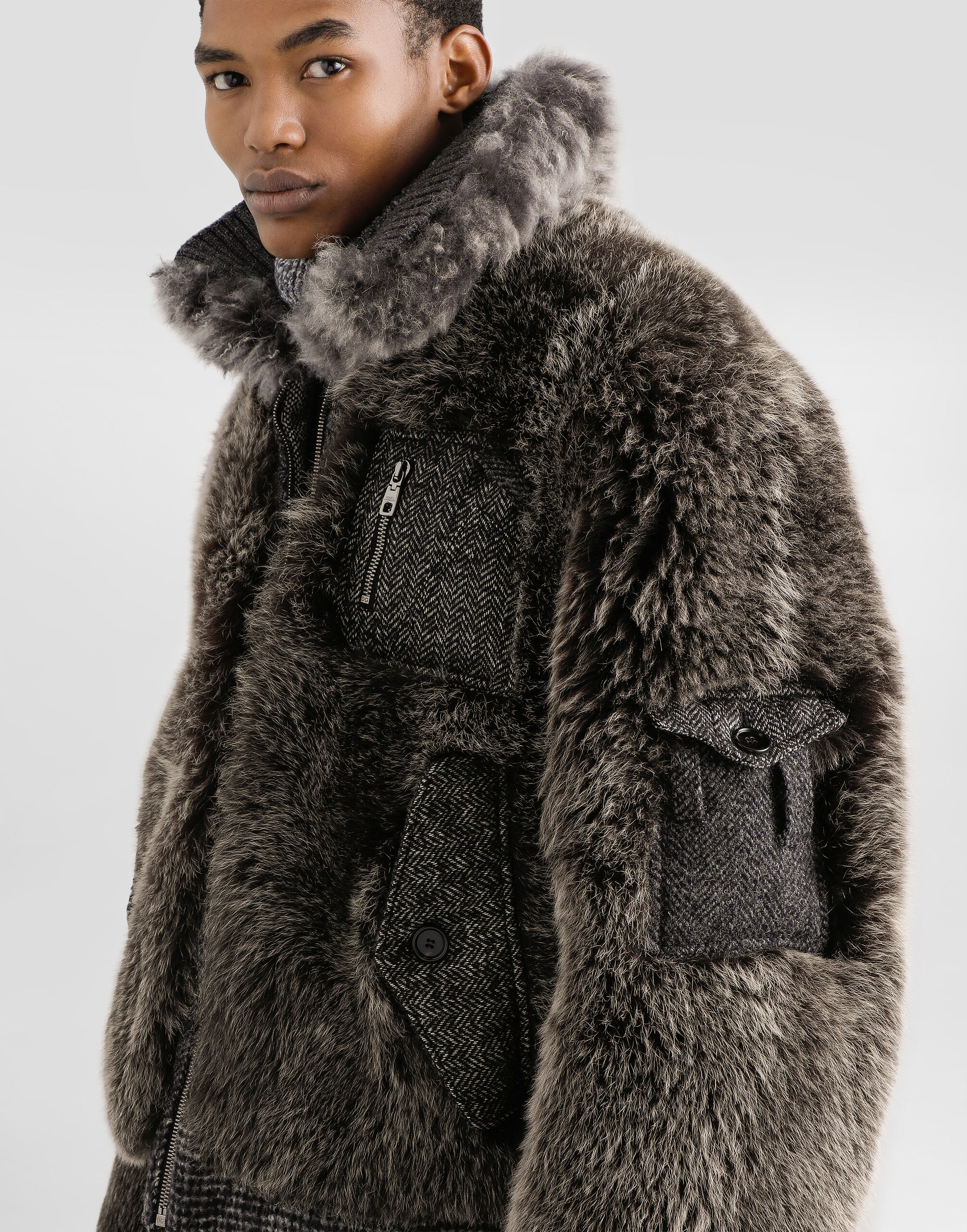 DOLCE & GABBANA ボアジャケット チャコールグレー Single-breasted shearling coat in Brown for Men | Dolce&Gabbana®