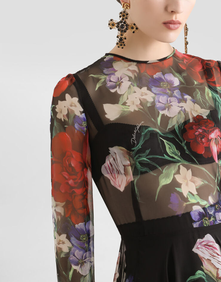 Dolce & Gabbana Vestido longuette de chifón con falda plato y estampado a flores Imprima F6TUHTIS1Y7