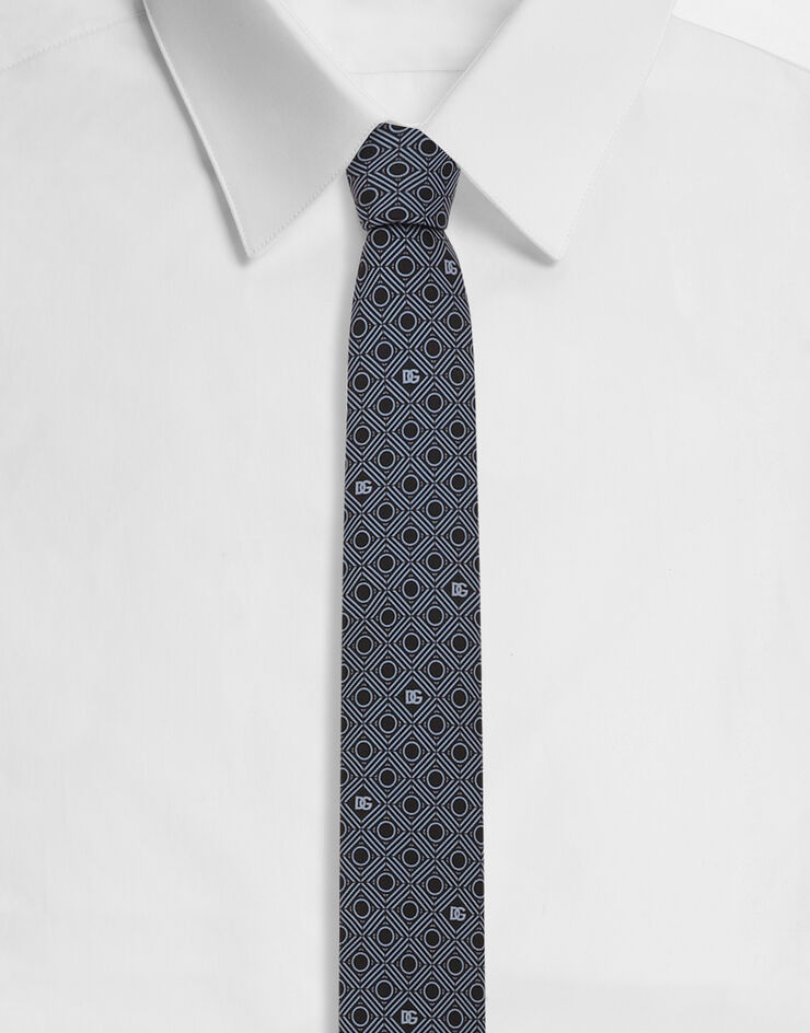 Dolce & Gabbana Corbata en jacquard de seda con micromotivo de logotipo DG Imprima GT149EG0WSO