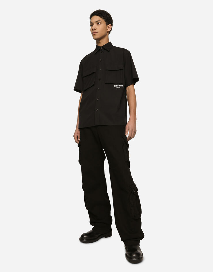 Dolce&Gabbana Cotton poplin shirt with logo print Black G5LG6TFU5EW