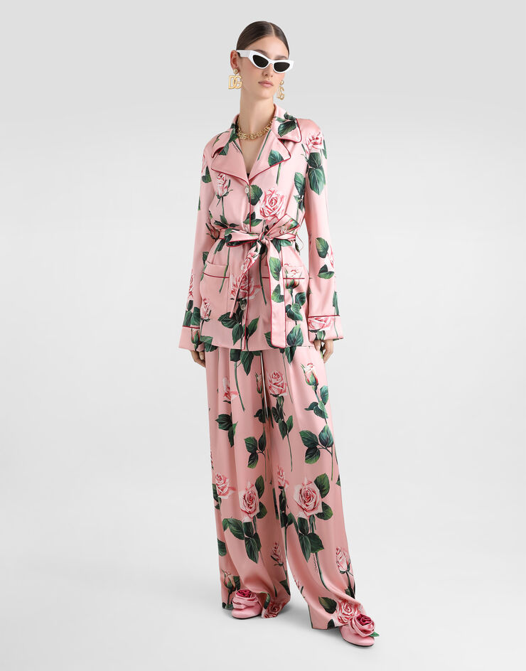 Dolce & Gabbana Silk pajama pants with rose print Print FTCISTFSA7D