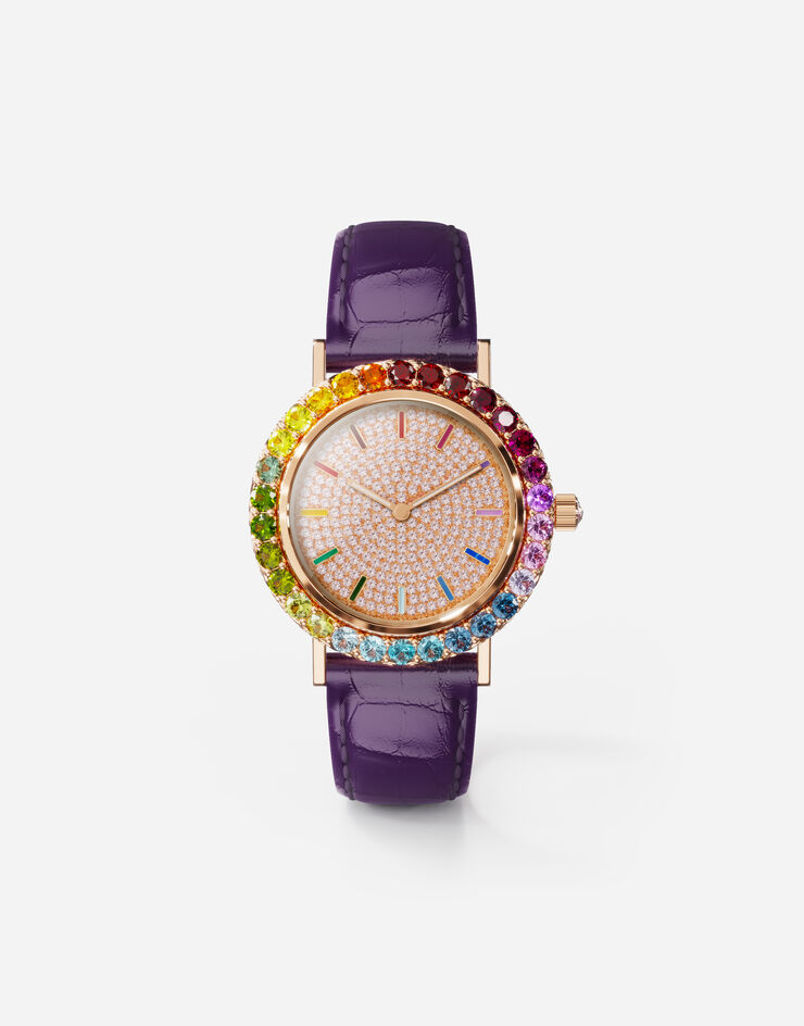 Dolce & Gabbana Reloj Iris en oro rosa con gemas multicolor y diamantes Violeta WWLB2GXA0XA
