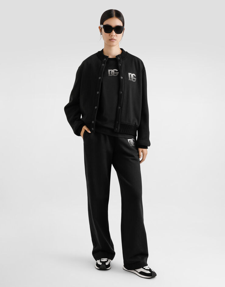 Dolce & Gabbana Pantaloni jogging in jersey con ricamo logo DG  in strass Nero FTC91ZGDCXW