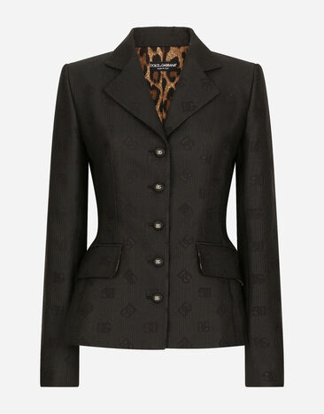 Dolce & Gabbana Jacke Dolce aus Matelassé-Jacquard DG-Logo Schwarz F26CHTHJMOW