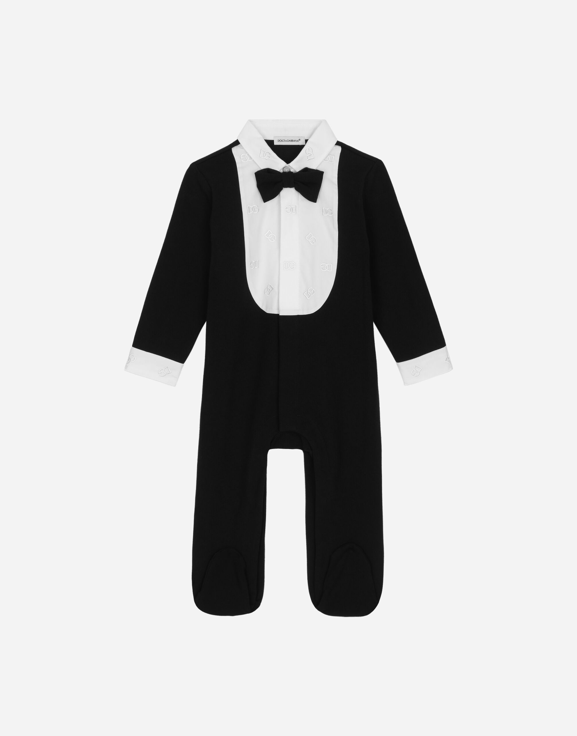 Dolce & Gabbana Tuxedo onesie in interlock and poplin Azul Claro L1JO6ZG7L0U