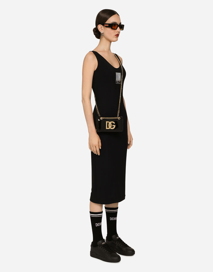 Dolce & Gabbana Robe midi sans manches en jersey indémaillable DGVIB3 Noir F6DKBTGDB5C