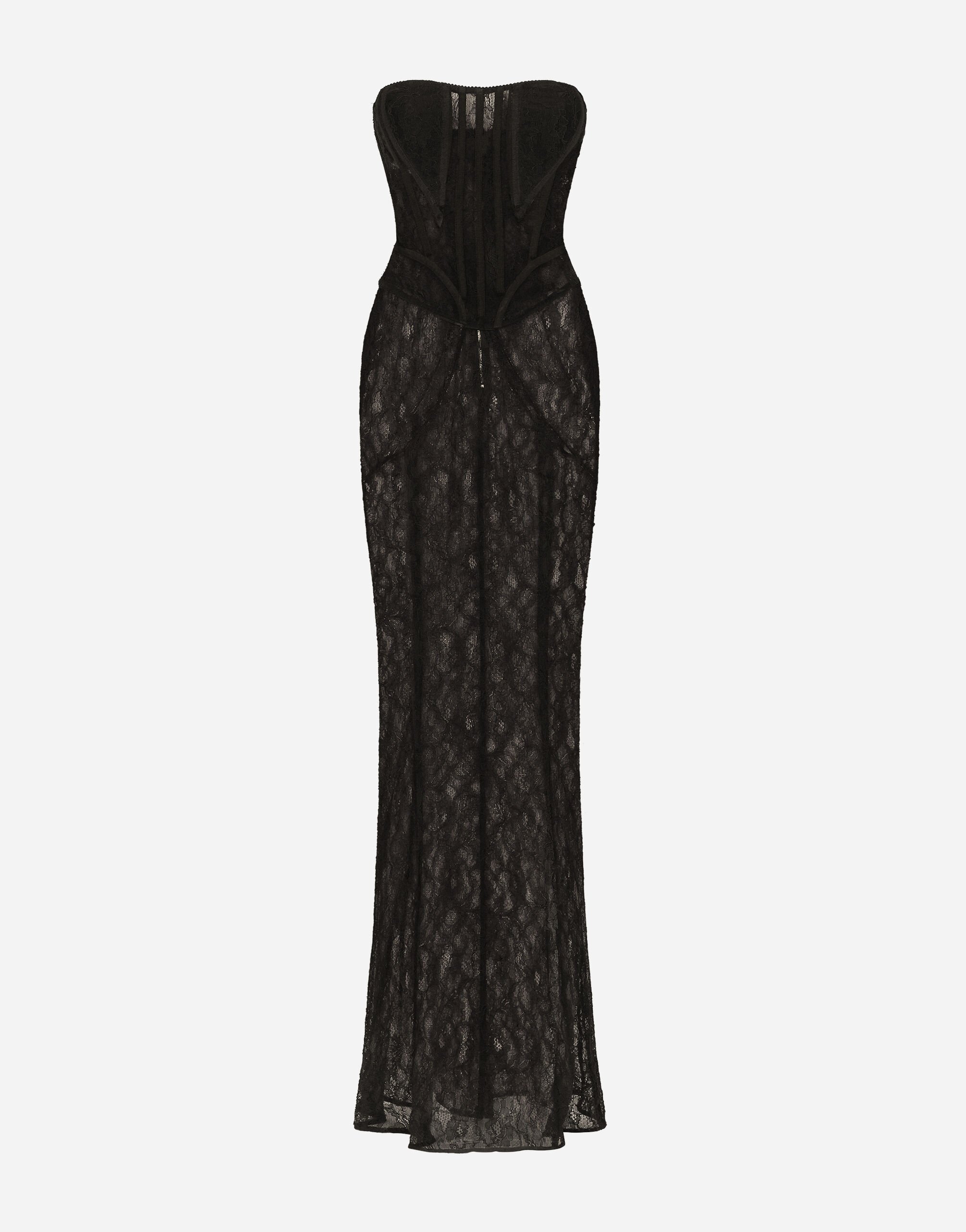 Dolce&Gabbana Long lace corset dress Black F4CLKTFU8BM