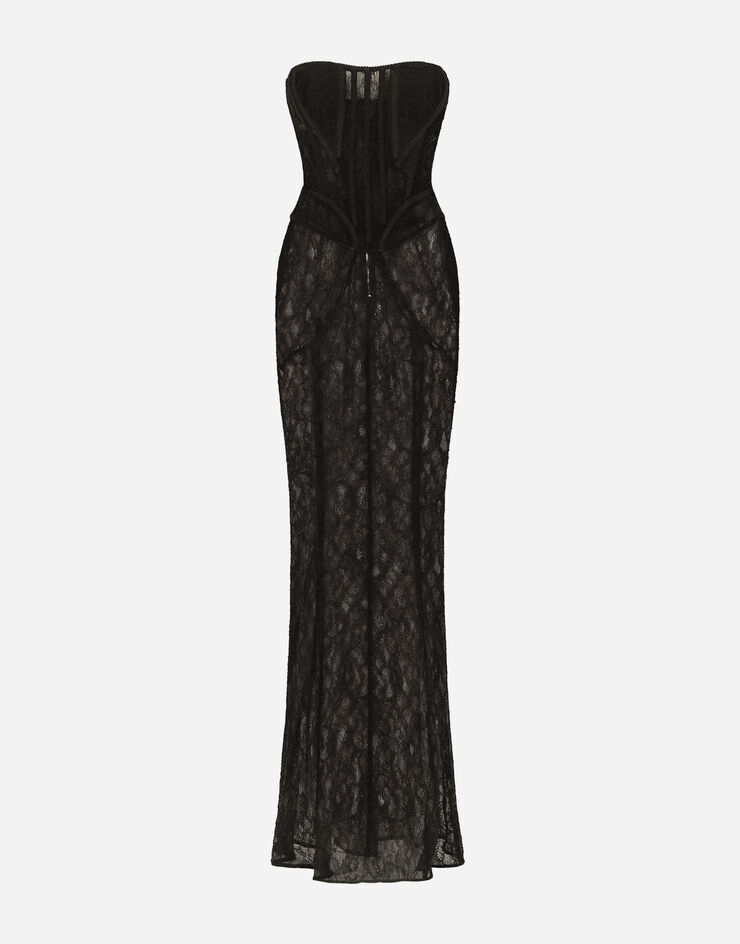 Dolce & Gabbana فستان كورسيه دانتيل طويل أسود F6CLTTFLUBM
