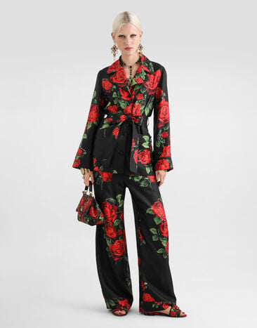 Dolce & Gabbana Hemd vanity aus Twill mit Rosen-Print Dolce & Gabbana Hemd vanity aus Twill mit Rosen-Print Multicolor F5Q03TIS137