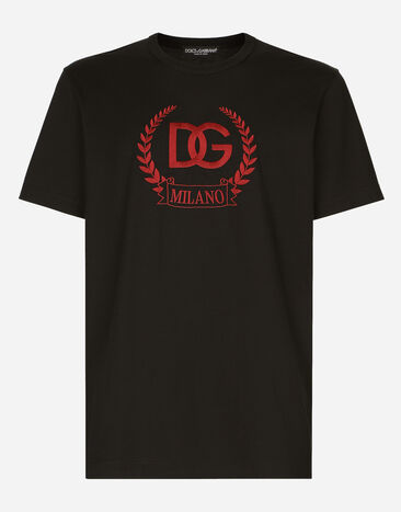 Dolce&Gabbana Cotton T-shirt with DG Milano logo embroidery Black G5IF1TIS1RF