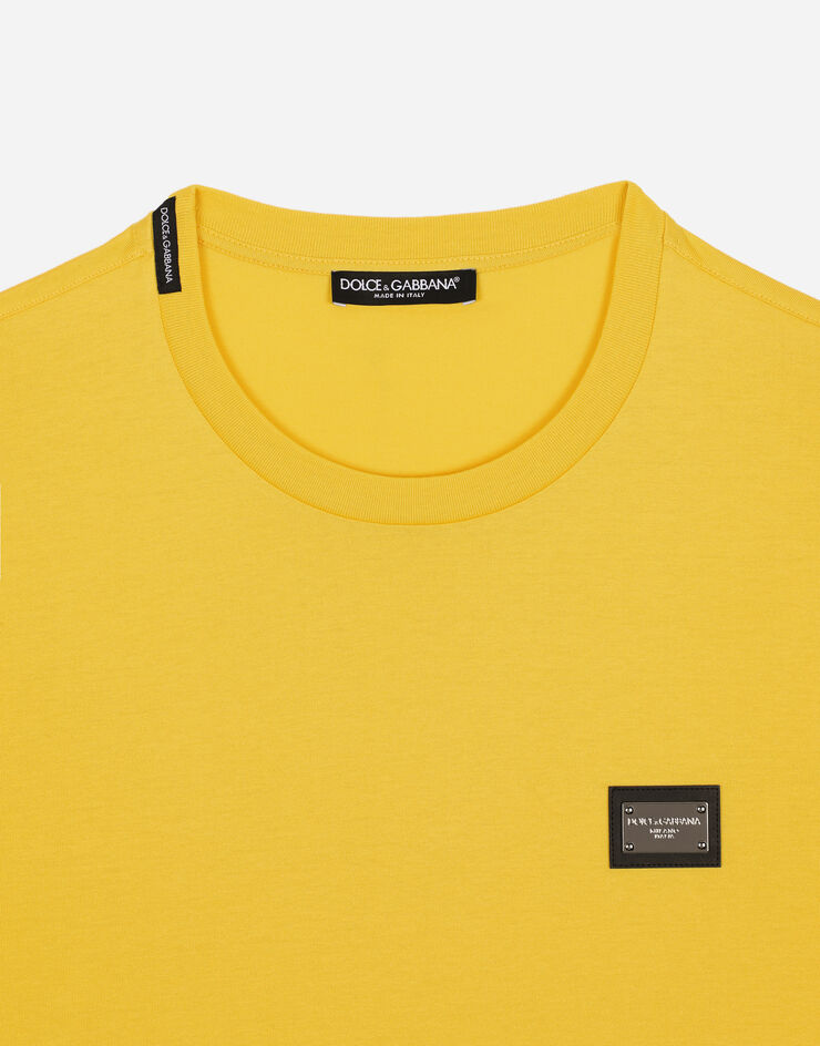 Dolce&Gabbana Cotton T-shirt with branded tag Yellow G8PT1TG7JV9