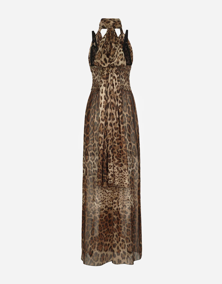 Dolce & Gabbana Длинное платье из шифона с леопардовым принтом Отпечатки F6JGUTFS1AR