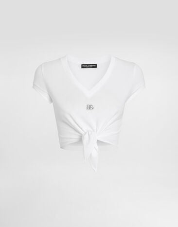 Dolce & Gabbana T-shirt en jersey avec nœud et logo DG Blanc F8Q57ZG7EOW